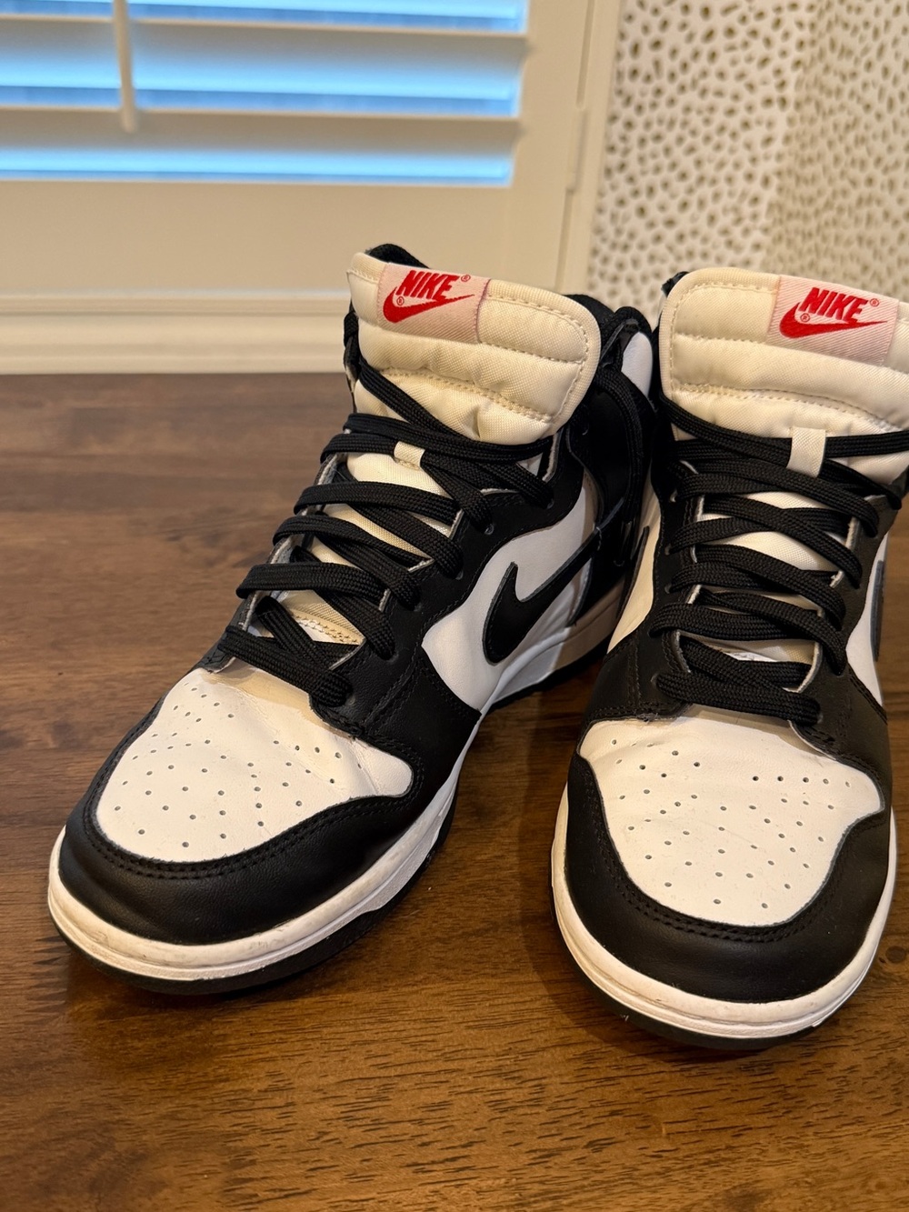 Nike Kids Black and White High-Top Sneakers with Red Logo